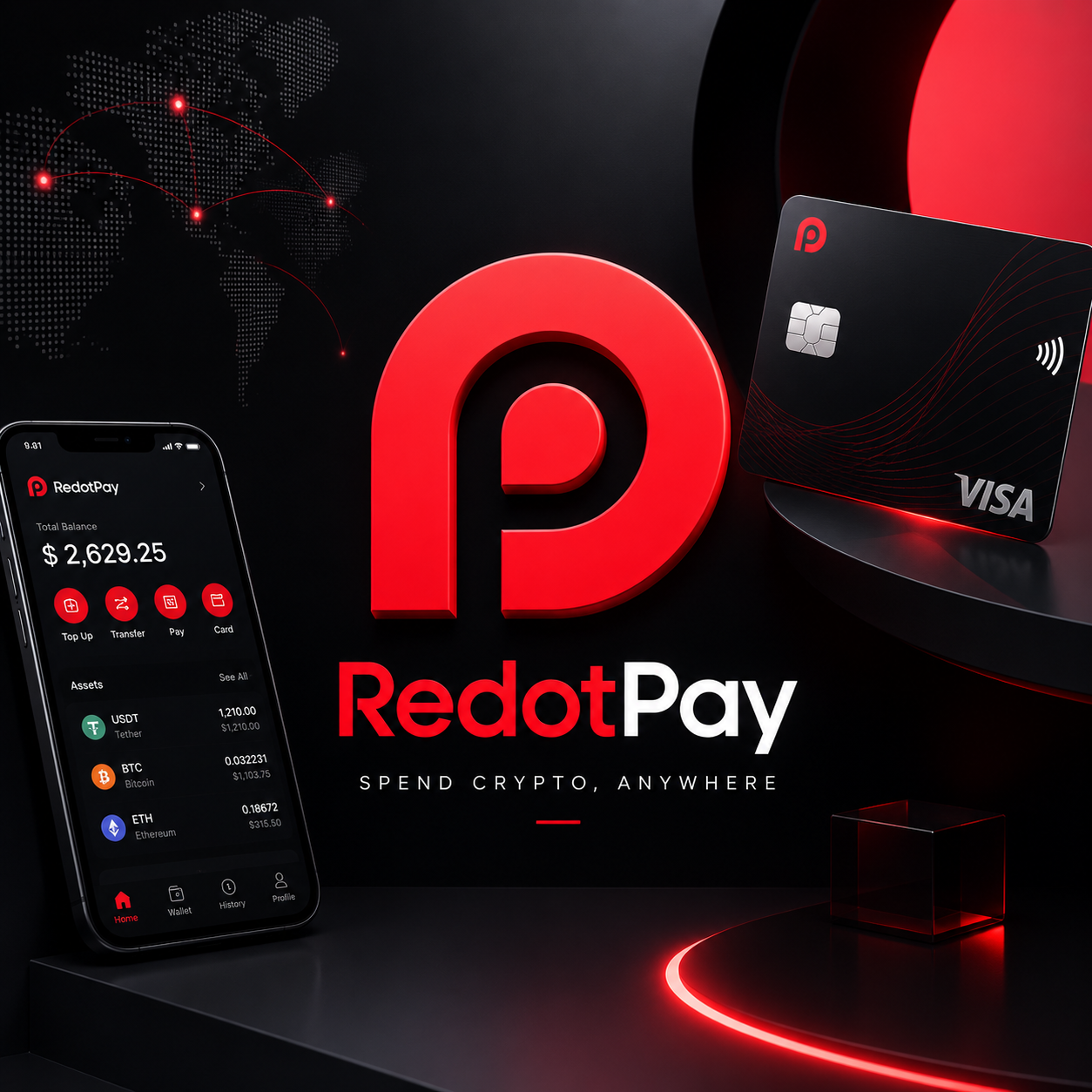 RedotPay mobile app and Visa card product preview