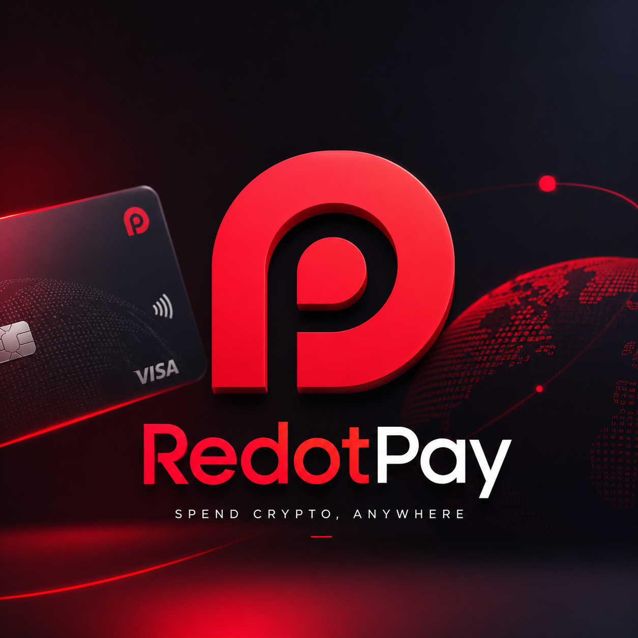 RedotPay branding with Visa card and global network graphic